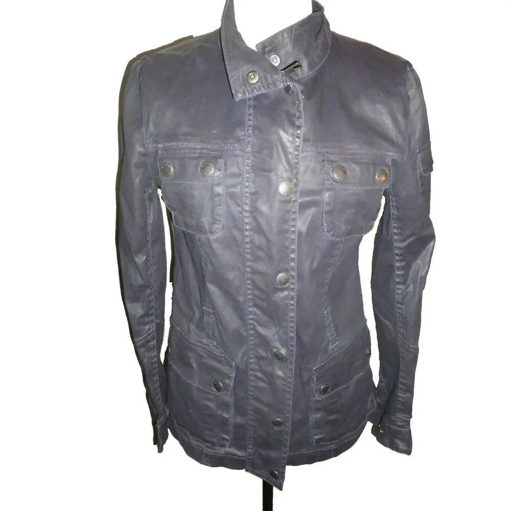 Sperry Top Sider Waxed Look rare Navy Coat Jacket Windbreaker Womens S Small - Picture 1 of 9